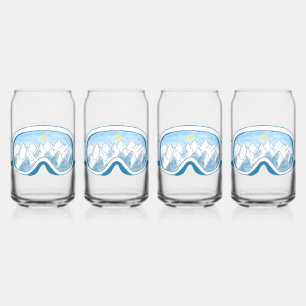 Ski Goggles Mountain Reflection Sky Blue Set 4 Can Glass