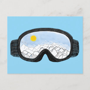 Ski Goggles Mountain View Illustration Blue Holiday Postcard