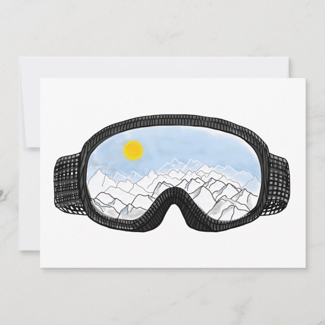 Ski Goggles Mountain View Illustration  Invitation (Front)