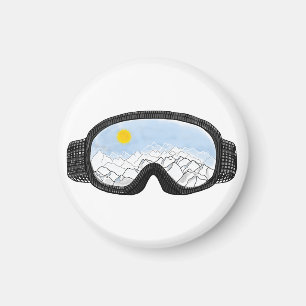 Ski Goggles Mountain View Illustration  Magnet