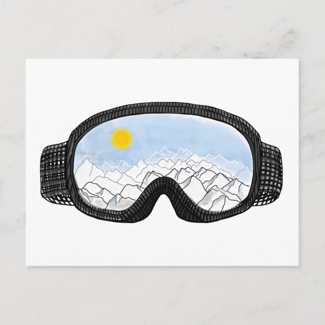 Ski Goggles Mountain View Illustration  Postcard (Front)