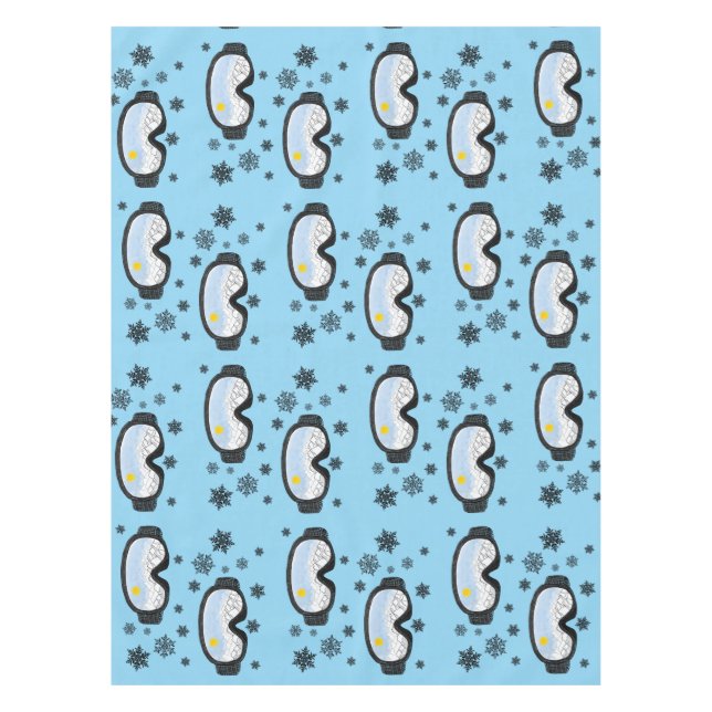 Ski Goggles Mountain View Snowflakes Blue    Tablecloth (Front)