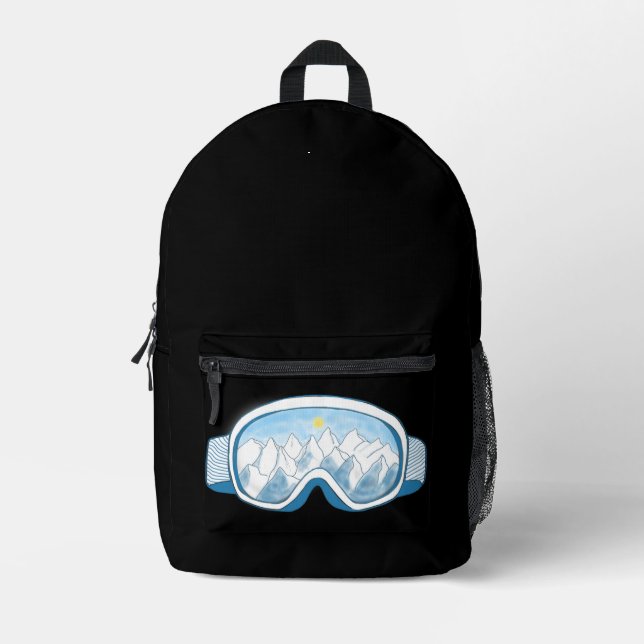 Ski Goggles Mountains Reflections Black Printed Backpack (Front)