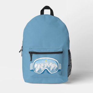 Ski Goggles Mountains Reflections Dusty Blue Printed Backpack