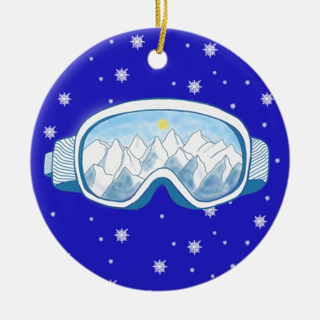 Ski Goggles Snowflake Dance   Ceramic Tree Decoration (Front)