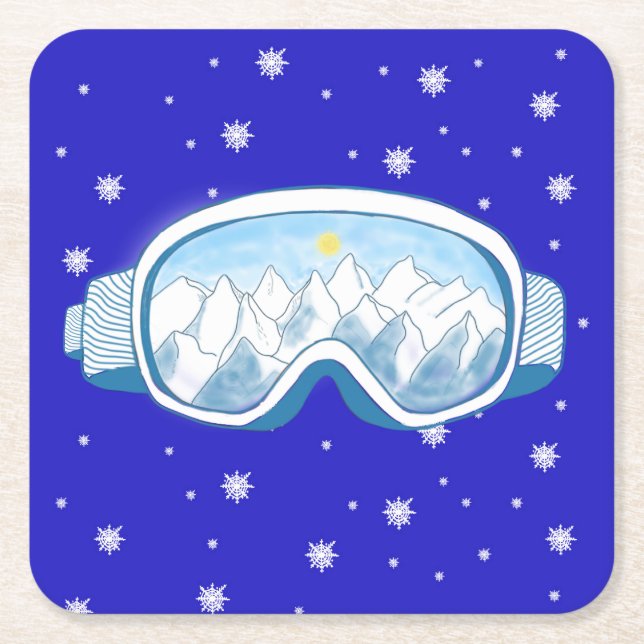 Ski Goggles Snowflake Dance  Square Paper Coaster (Front)