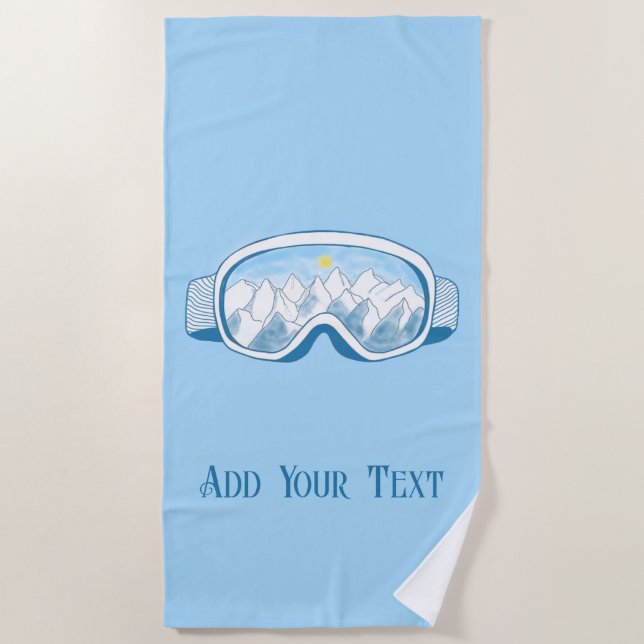 Ski Goggles With Alpine Reflections Personalised Beach Towel (Front)