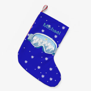 Ski Goggles with mountain reflection personalised Small Christmas Stocking