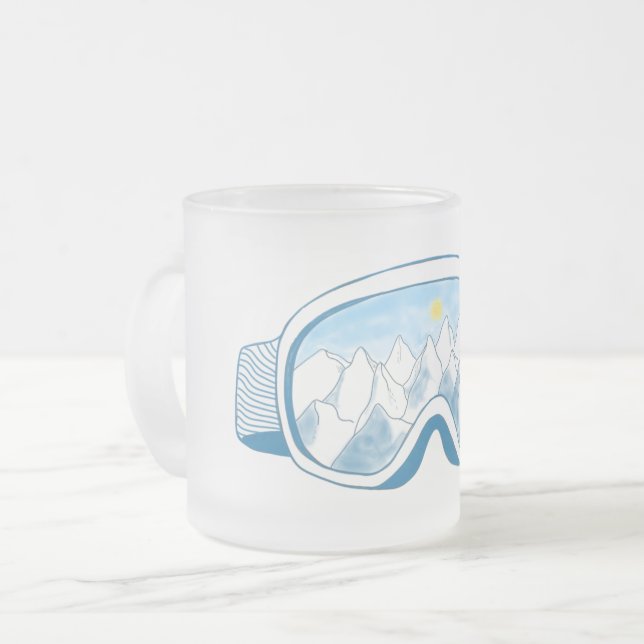 Ski Goggles With Reflection of Mountains  Frosted Glass Coffee Mug (Front Left)