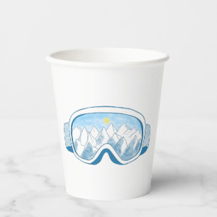 Ski Goggles With Reflection of Mountains Paper Cups