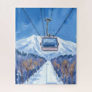 Ski Gondola Snow Mountain Watercolor Jigsaw Puzzle
