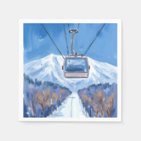 Ski Gondola Snow Mountain Watercolor
