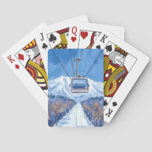 Ski Gondola Snow Mountain Watercolor Playing Cards
