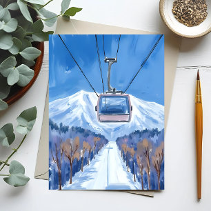 Ski Gondola Snow Mountain Watercolor Postcard