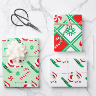 Ski Holiday Santa Skiing Gift Wrapping Paper Sheet