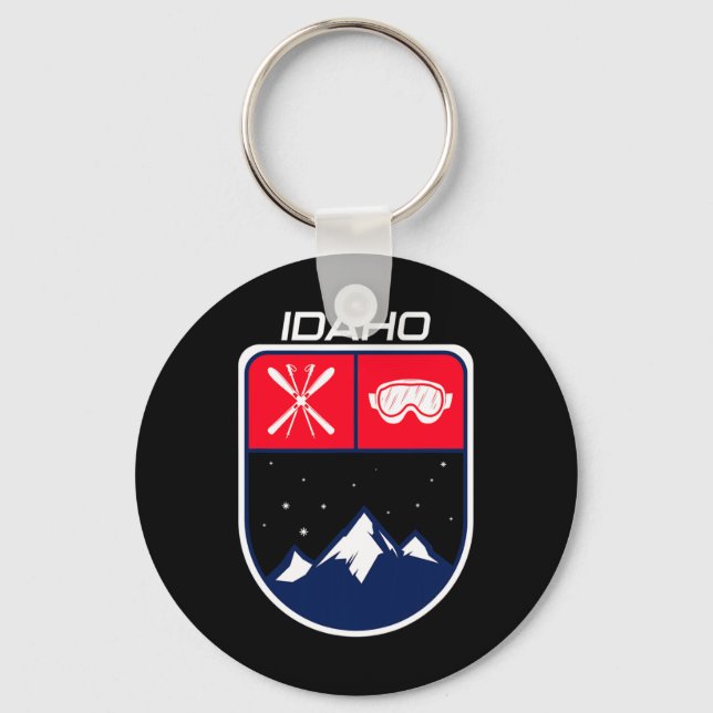 Ski Idaho Mountain Skiing Trail Skier Goggle Pole  Key Ring (Front)