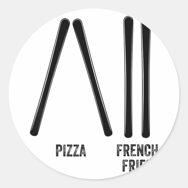Ski instructor pizza &amp; french fries how to classic round sticker (Front)