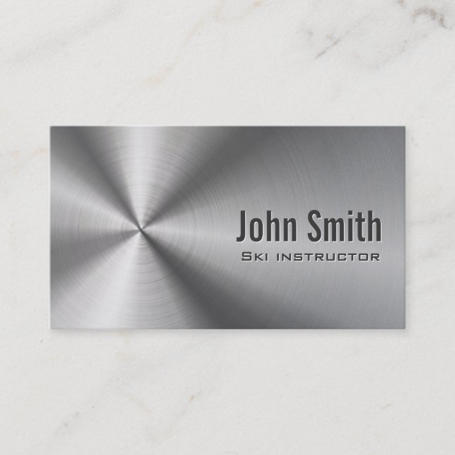 Ski Instructor Professional Metal Modern Business Card (Front)