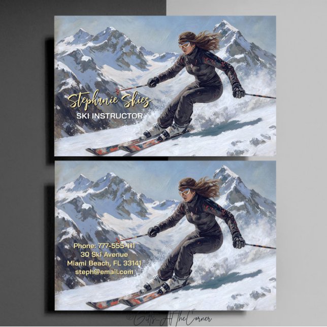 Ski Instructor Woman Skiing  Business Card (Creator Uploaded)