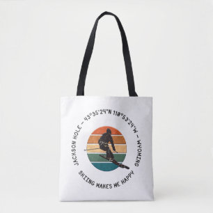 Ski Jackson Hole, Wyoming - Man Skier, Black Text Tote Bag