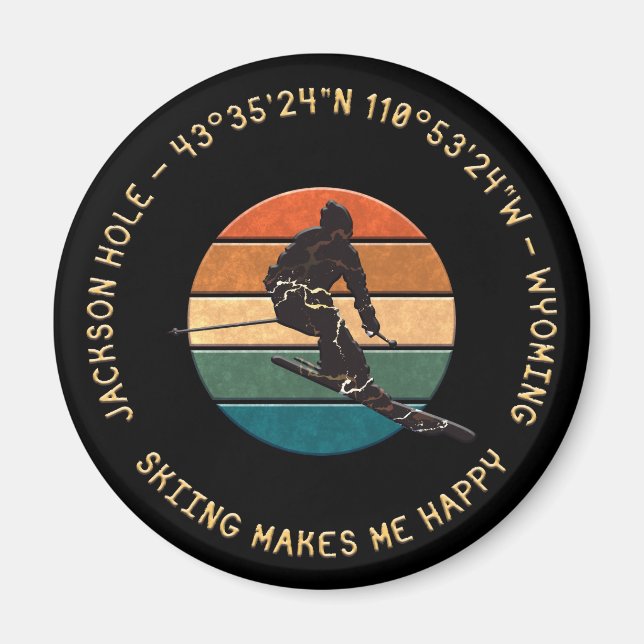 Ski Jackson Hole, Wyoming - Man Skier On Black Magnet (Front)