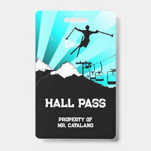 ski jump Teacher Hall Pass ID Badge