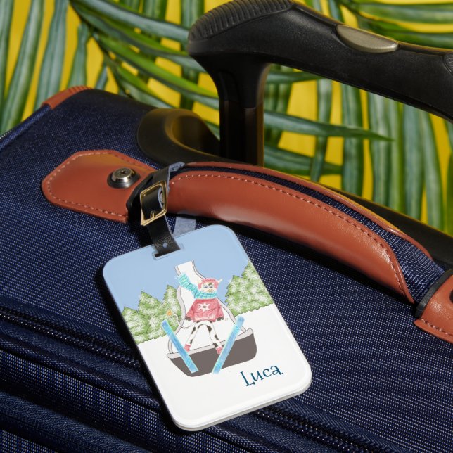 Ski Jumping Cow Personalised Kid Luggage Tag (Front Insitu 1)