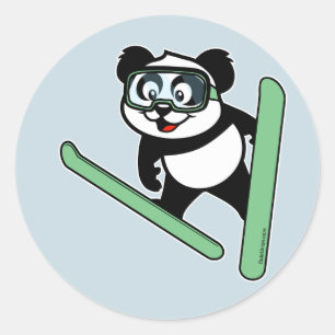 Ski-jumping Panda Classic Round Sticker