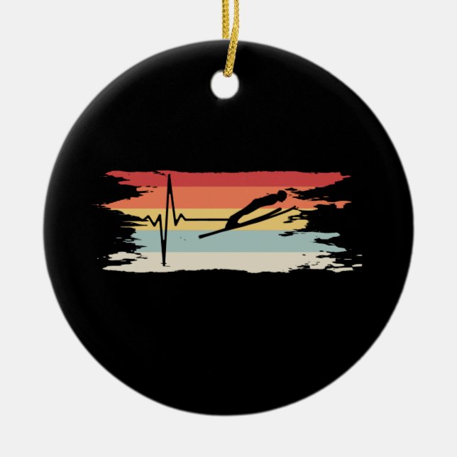 Ski Jumping Retro Ceramic Tree Decoration (Front)
