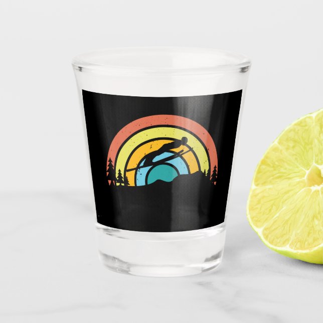 Ski Jumping Retro Shot Glass (Front)