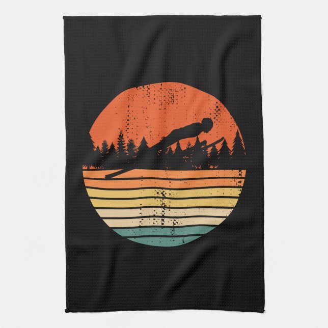 Ski Jumping Retro Ski Jumper Gift Tea Towel (Vertical)