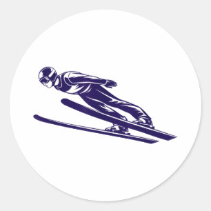 Ski jumping winter sports skier ski flying skiing classic round sticker