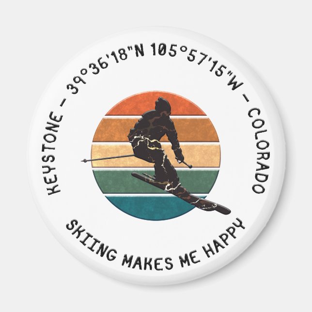 Ski Keystone, Colorado - Man Skier, Black Text Magnet (Front)