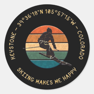 Ski Keystone, Colorado - Man Skier, Yellow Text Classic Round Sticker