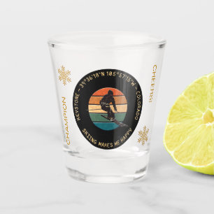 Ski Keystone, Colorado - Man Skier, Yellow Text Shot Glass