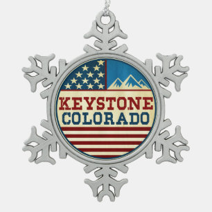 Ski Keystone Colorado Skiing Snowflake Pewter Christmas Ornament