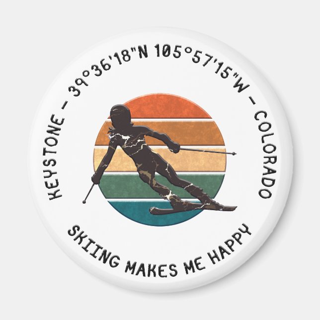 Ski Keystone, Colorado - Woman Skier, Black Text Magnet (Front)