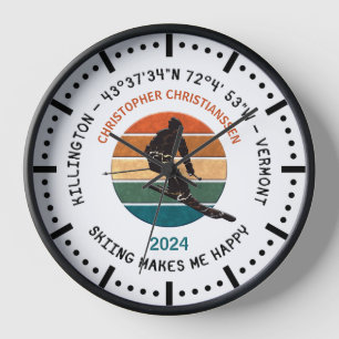 Ski Killington, Vermont - Man Skier, Black Text Clock