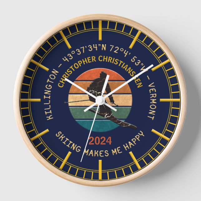 Ski Killington, Vermont - Man Skier, Yellow Text Clock (Front)