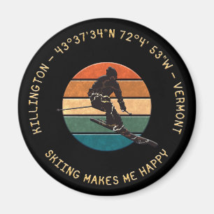 Ski Killington, Vermont - Man Skier, Yellow Text Magnet