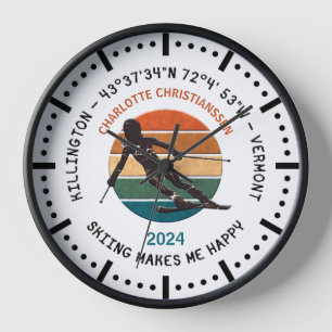 Ski Killington, Vermont - Woman Skier, Black Text Clock