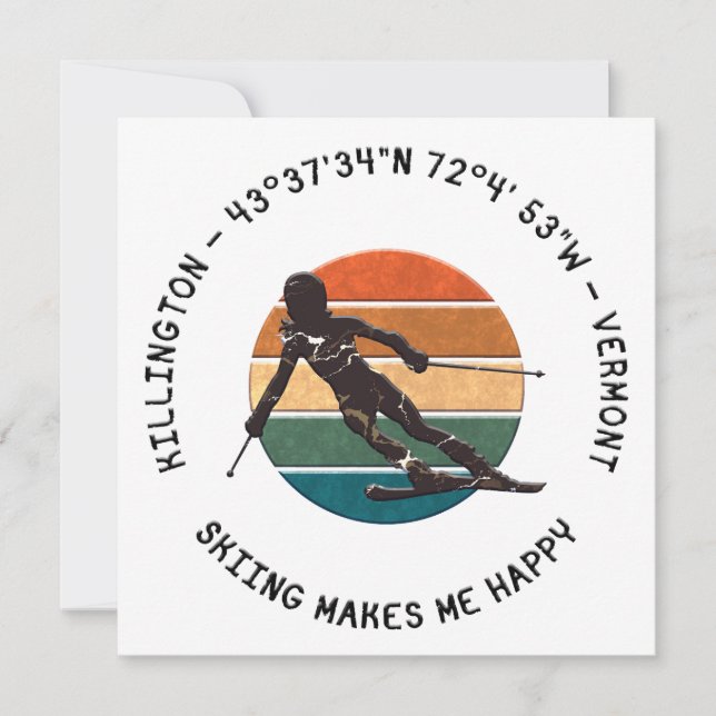 Ski Killington, Vermont - Woman Skier, Black Text Holiday Card (Front)