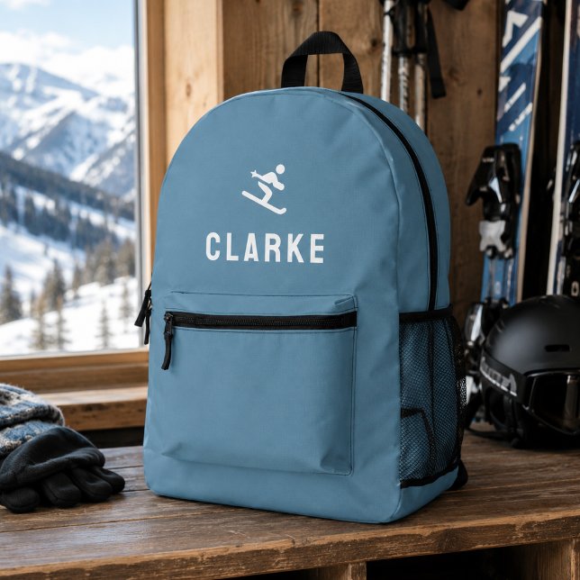 Ski Kit Backpack | Custom Skier Name Sport Bag (Personalized ski backpack with player name and slope icon for winter mountain trips.)