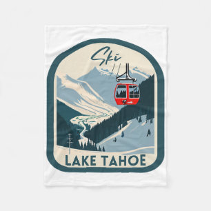 Ski Lake Tahoe Retro Vintage Style Lake Tahoe Skii Fleece Blanket