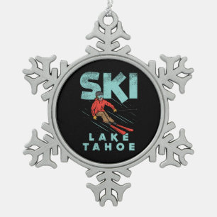 Ski Lake Tahoe Snowflake Pewter Christmas Ornament