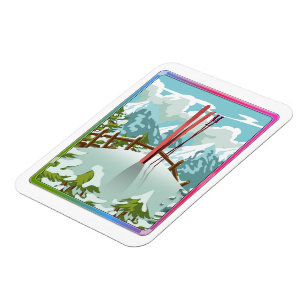 Ski landscape cartoon magnet