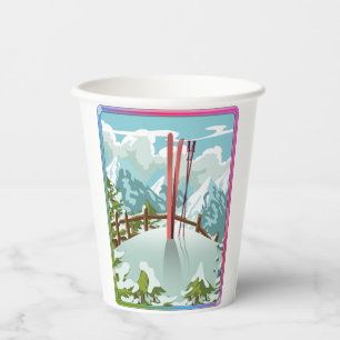 Ski landscape cartoon paper cups