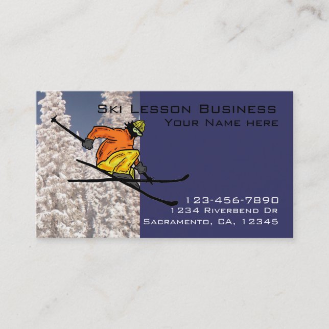 Ski lesson customisable business cards (Front)