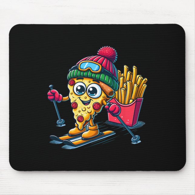 Ski Lesson Pizza French Fry Skiing Pizza Lover  Mouse Pad (Front)