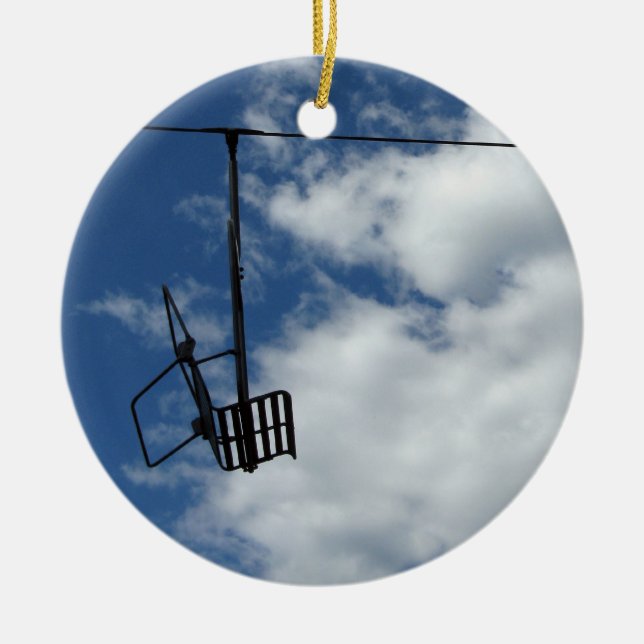 Ski Lift and Sky Ceramic Tree Decoration (Front)